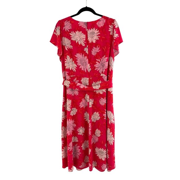 Talbots Belted Midi Shirtdress Pink Floral Chrysanthemum Dress +Pockets Size 14W - Picture 5 of 9